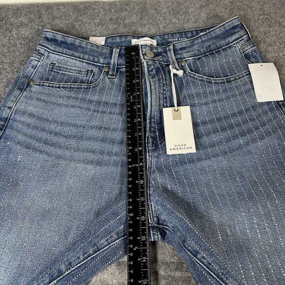 Good American Good Ease Rhinestone Embellished Wide Leg Jeans Womens 4/27 - Picture 5 of 12